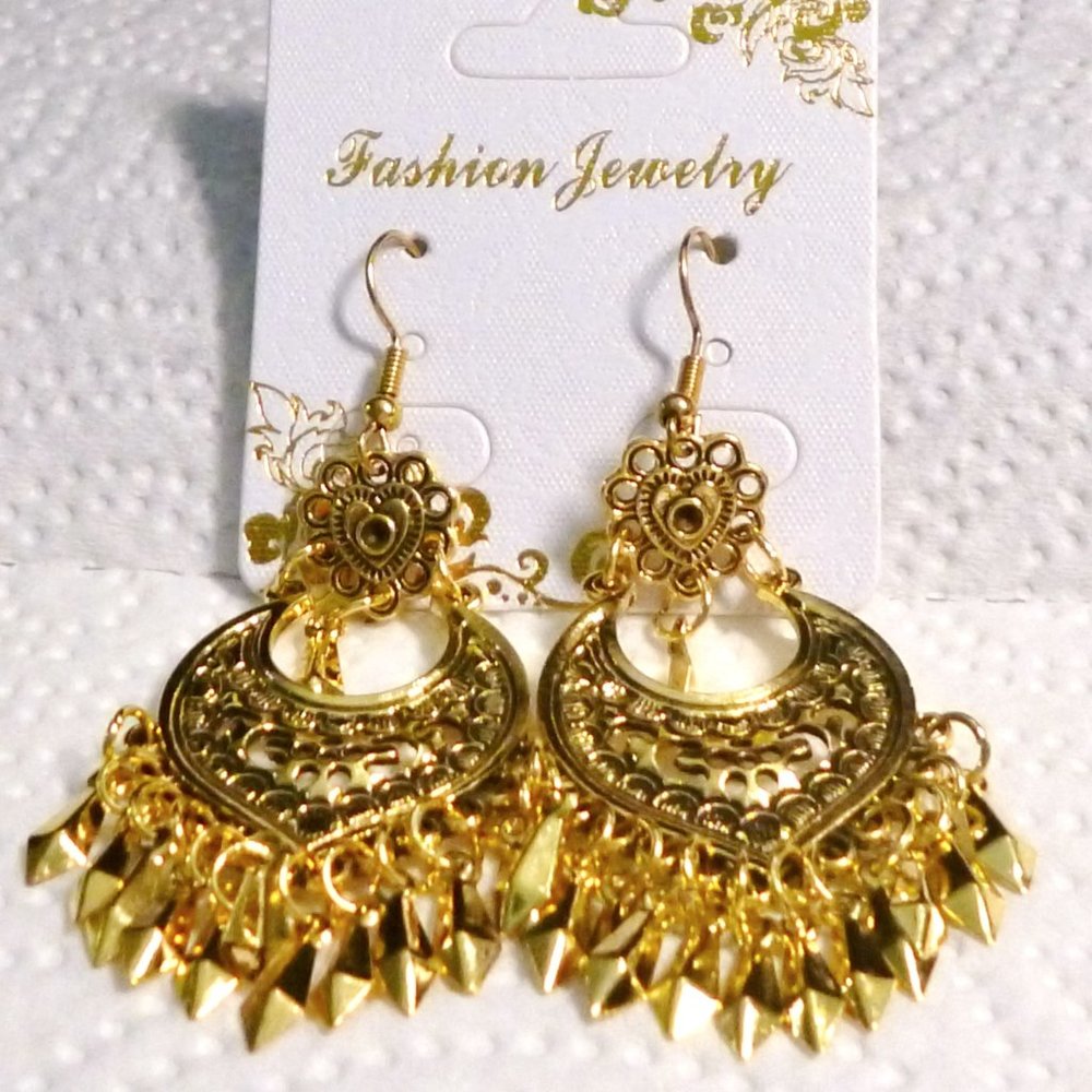 Gold Filigree Bohemian Chandelier Earrings - Picture 2 of 3
